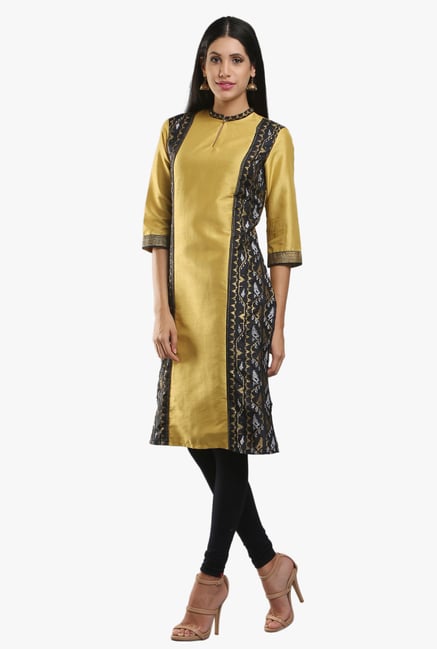 W Mustard Block Print Kurta W Mustard Block Print Kurta