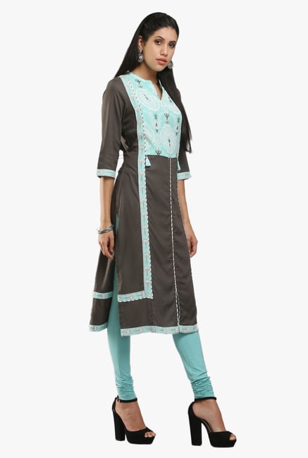 W Black & Blue Embroidered Cotton Kurta W Black & Blue Embroidered Cotton Kurta