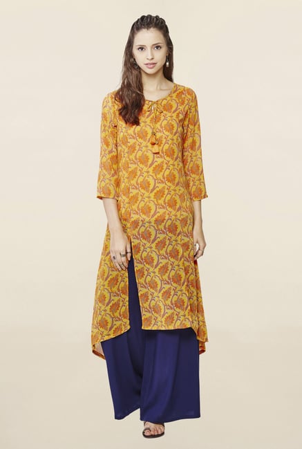 Global Desi Mustard Printed Kurta Global Desi Mustard Printed Kurta