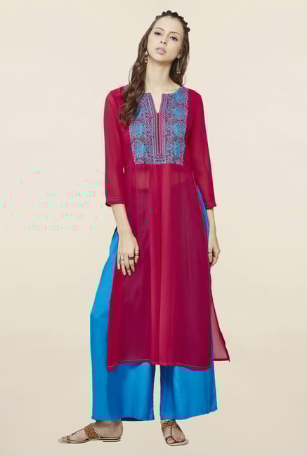 Global Desi Hot Pink Embroidered Suit Set Global Desi Hot Pink Embroidered Suit Set