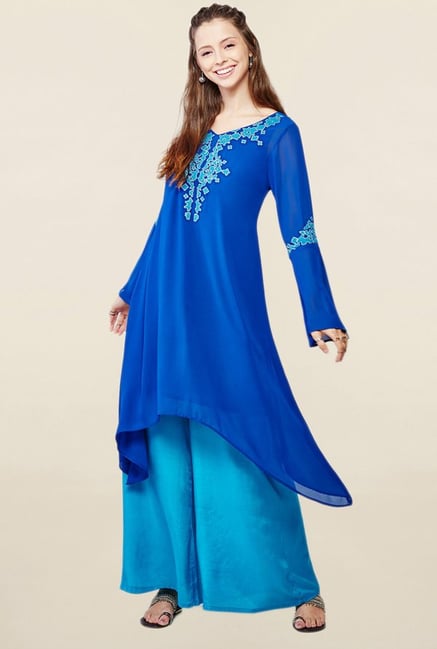 Global Desi Blue Embroidered Suit Set Global Desi Blue Embroidered Suit Set