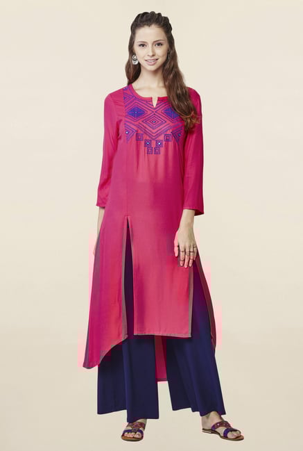 Global Desi Pink Embroidered Kurta Global Desi Pink Embroidered Kurta