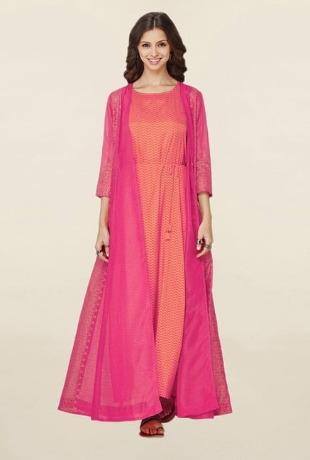 Global Desi Hot Pink Printed Suit Set Global Desi Hot Pink Printed Suit Set