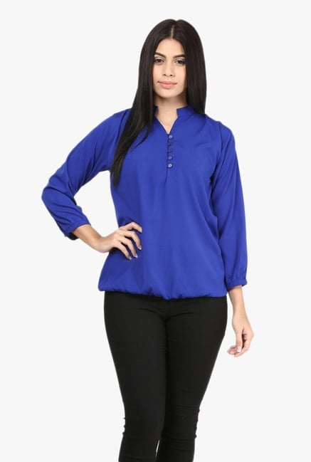 Mayra Blue Mandarin Collar Top Mayra Blue Mandarin Collar Top