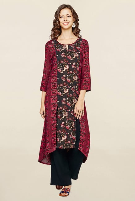 Global Desi Black & Maroon Printed Kurta Global Desi Black & Maroon Printed Kurta