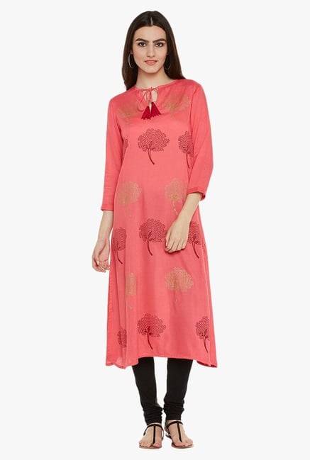 9rasa Coral Block Print Cotton Viscose Kurta 9rasa Coral Block Print Cotton Viscose Kurta