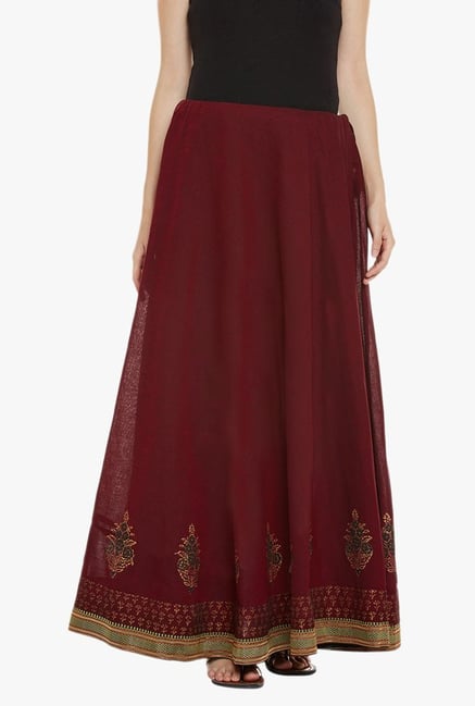 9rasa Maroon Printed Maxi Skirt 9rasa Maroon Printed Maxi Skirt