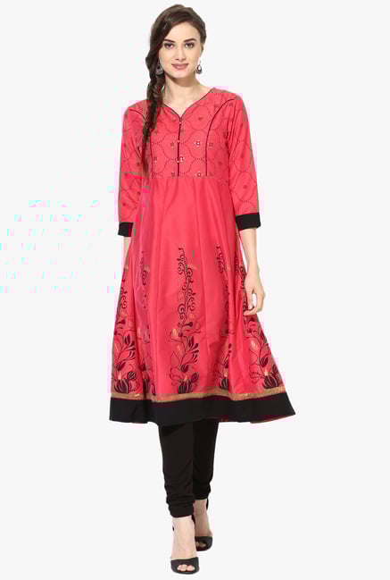 Mytri Pink Printed Anarkali Kurta Mytri Pink Printed Anarkali Kurta