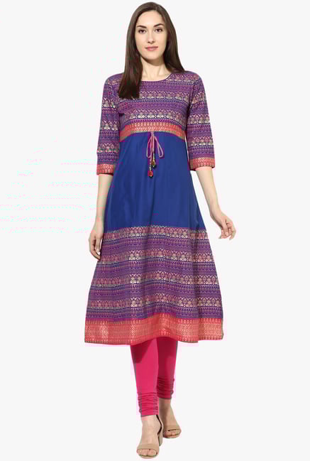 Mytri Blue Printed Anarkali Kurta Mytri Blue Printed Anarkali Kurta
