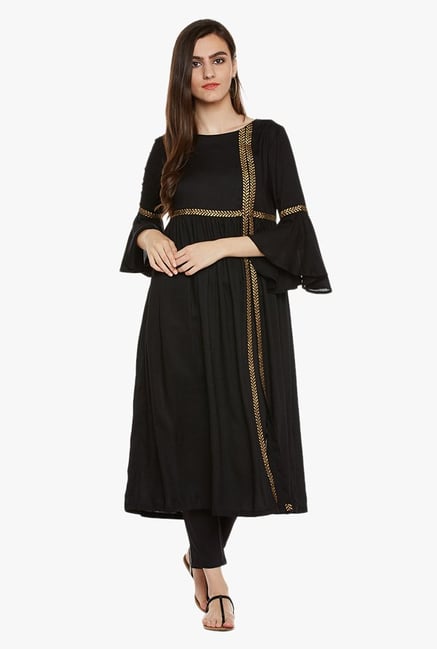 9rasa Black Printed Cotton Viscose Kurta 9rasa Black Printed Cotton Viscose Kurta