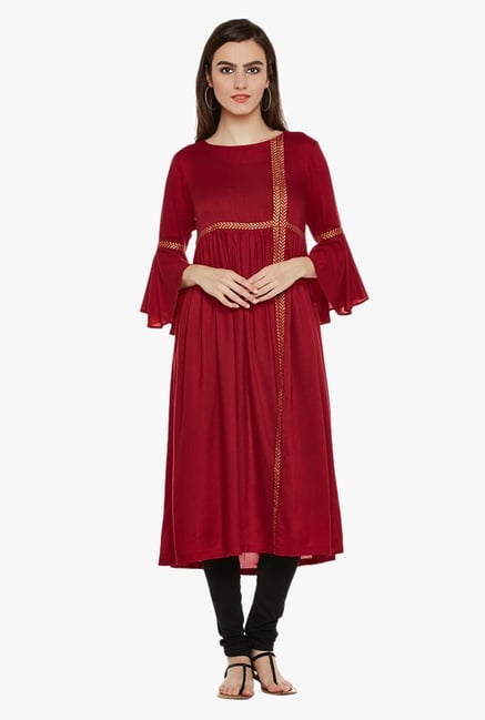 9rasa Maroon Printed Cotton Viscose Kurta 9rasa Maroon Printed Cotton Viscose Kurta