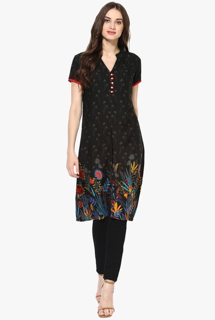 Mytri Black Printed Rayon Kurta Mytri Black Printed Rayon Kurta