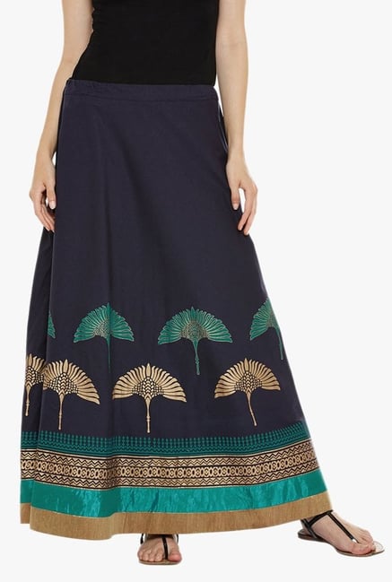 9rasa Navy Printed Maxi Skirt 9rasa Navy Printed Maxi Skirt
