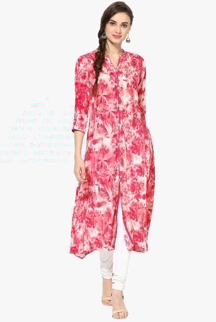Mytri Pink Printed Rayon Anarkali Kurta Mytri Pink Printed Rayon Anarkali Kurta