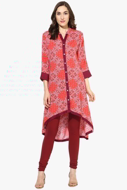 Mytri Coral Printed Rayon A Line Kurta Mytri Coral Printed Rayon A Line Kurta