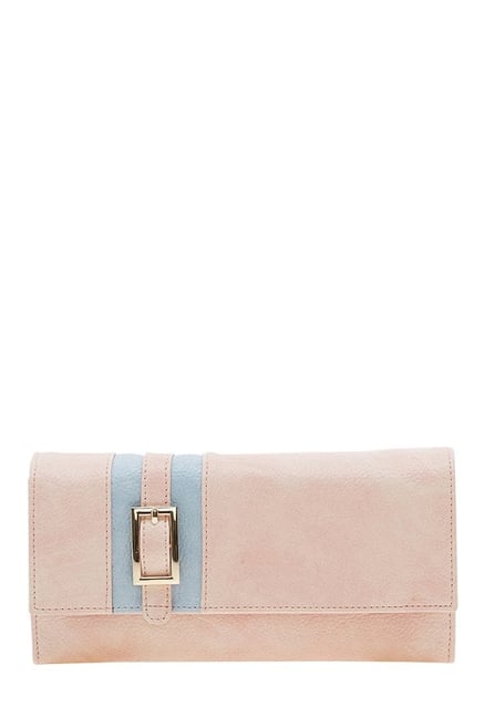 Esbeda Peach & Sky Blue Paneled Flap Wallet Esbeda Peach & Sky Blue Paneled Flap Wallet