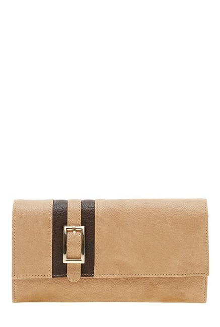 Esbeda Beige & Dark Brown Paneled Flap Wallet Esbeda Beige & Dark Brown Paneled Flap Wallet