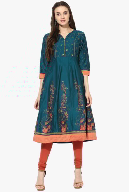 Mytri Green Printed Anarkali Kurta Mytri Green Printed Anarkali Kurta