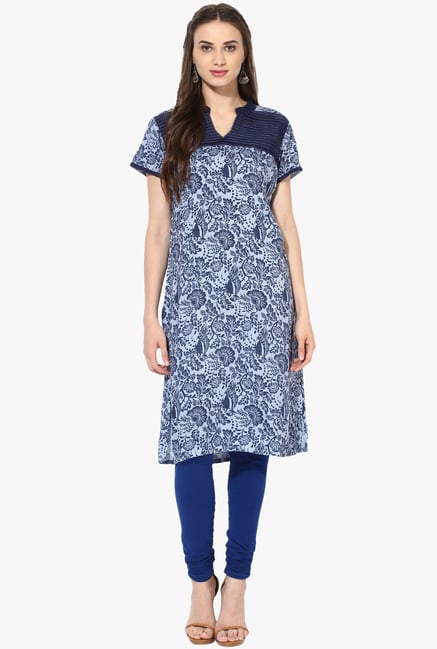 Mytri Blue Printed Rayon Kurta Mytri Blue Printed Rayon Kurta