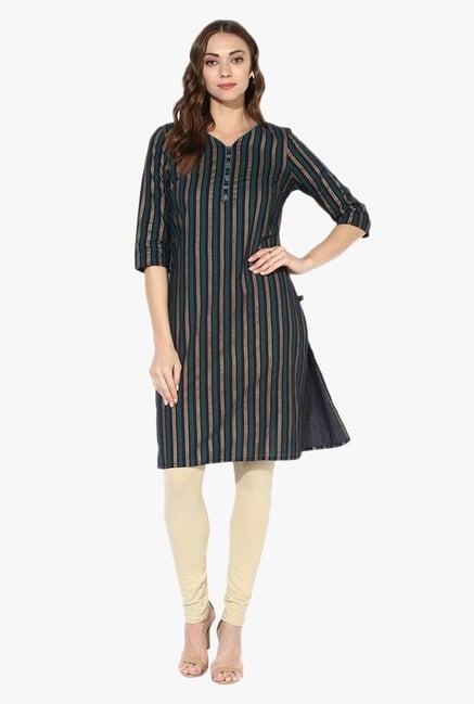 Juniper Green Striped Cotton Kurta Juniper Green Striped Cotton Kurta
