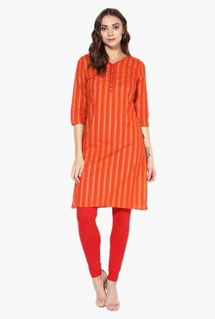 Juniper Orange Striped Cotton Kurta Juniper Orange Striped Cotton Kurta