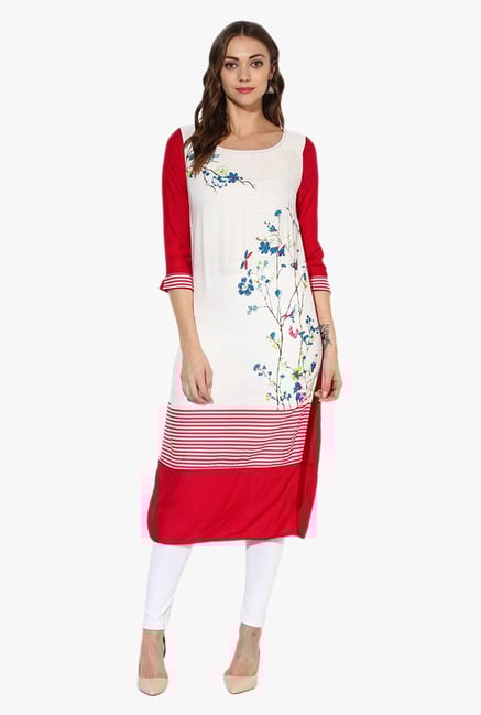 Juniper Magenta & Off White Floral Print Rayon Kurta Juniper Magenta & Off White Floral Print Rayon Kurta