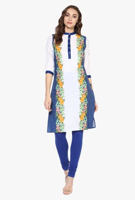 Juniper Blue & White Floral Print Cotton Kurta Juniper Blue & White Floral Print Cotton Kurta