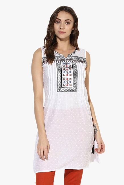 Juniper White Embroidered Cotton Kurti Juniper White Embroidered Cotton Kurti