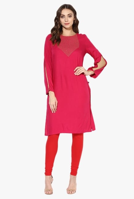 Juniper Fuchsia Embroidered Rayon Kurta Juniper Fuchsia Embroidered Rayon Kurta