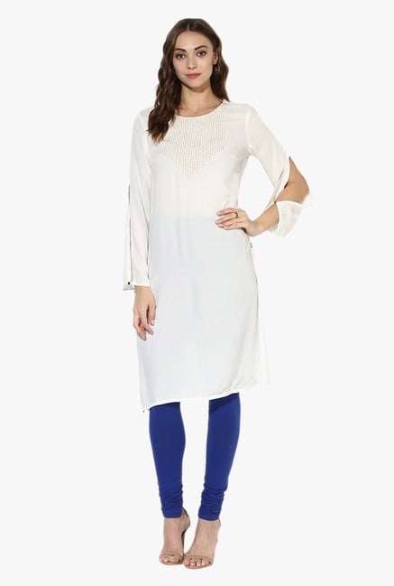 Juniper White Embroidered Rayon Kurta Juniper White Embroidered Rayon Kurta