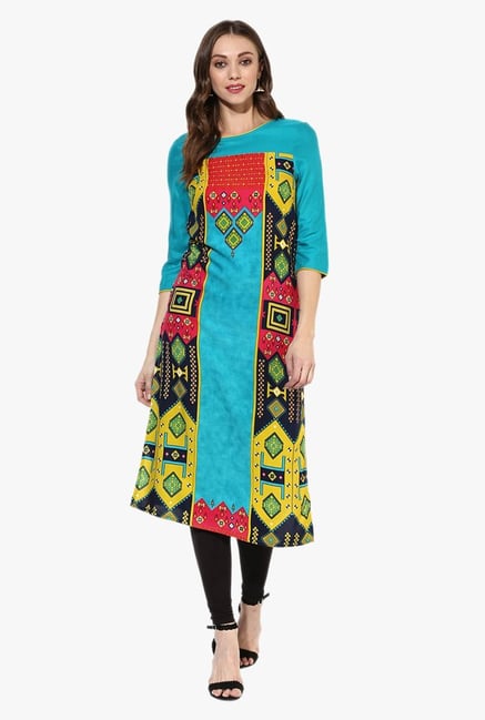 Juniper Turquoise Printed Rayon Kurta Juniper Turquoise Printed Rayon Kurta