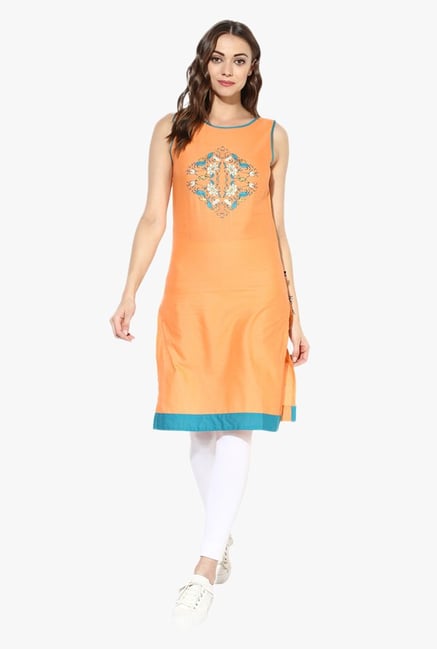 Juniper Peach Printed Cotton Kurta Juniper Peach Printed Cotton Kurta