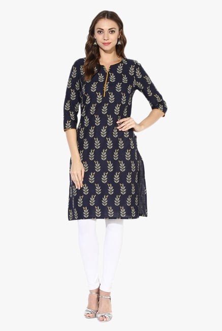 Juniper Navy Printed Cotton Kurta Juniper Navy Printed Cotton Kurta
