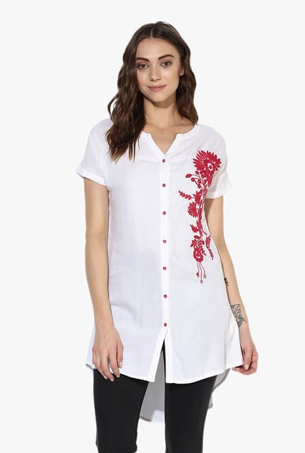 Juniper White Embroidered Rayon Kurti Juniper White Embroidered Rayon Kurti