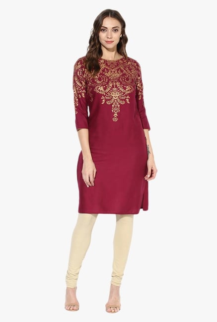 Juniper Maroon Printed Rayon Kurta Juniper Maroon Printed Rayon Kurta