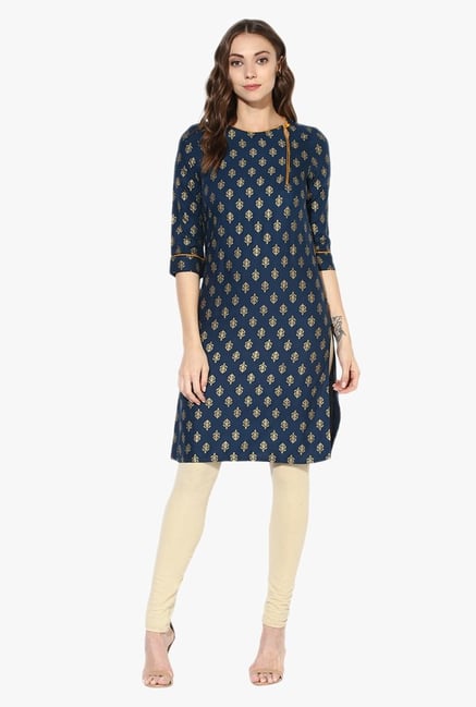 Juniper Navy Printed Rayon Kurta Juniper Navy Printed Rayon Kurta