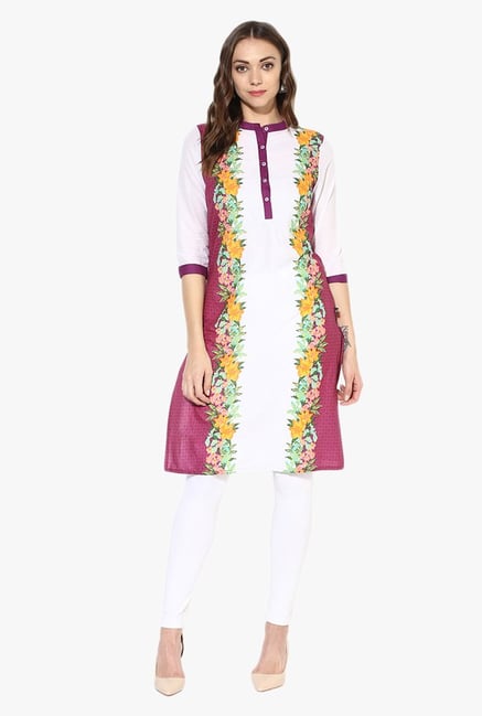 Juniper Purple & White Floral Print Cotton Kurta Juniper Purple & White Floral Print Cotton Kurta