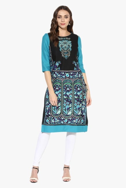 Juniper Turquoise Printed Polyester Kurta Juniper Turquoise Printed Polyester Kurta