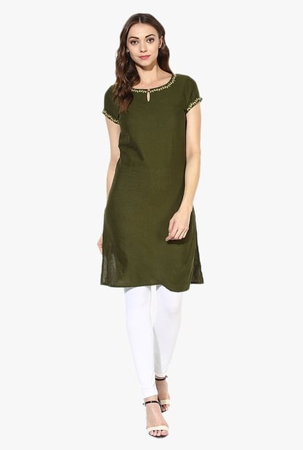Juniper Olive Embroidered Cotton Kurti Juniper Olive Embroidered Cotton Kurti