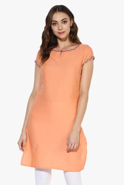 Juniper Peach Embroidered Cotton Kurti Juniper Peach Embroidered Cotton Kurti