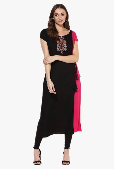 Juniper Black Embroidered Rayon Kurta Juniper Black Embroidered Rayon Kurta