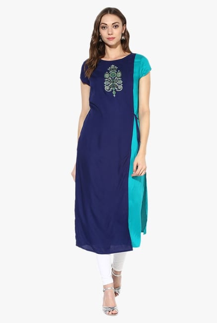 Juniper Navy Embroidered Rayon Kurta Juniper Navy Embroidered Rayon Kurta
