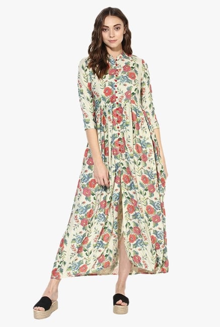 Juniper Cream Floral Print Rayon Kurta Juniper Cream Floral Print Rayon Kurta