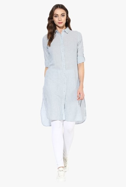 Juniper Blue Striped Polyester Kurta Juniper Blue Striped Polyester Kurta