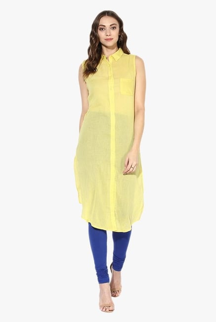Juniper Yellow Sleeveless Cotton Kurta Juniper Yellow Sleeveless Cotton Kurta