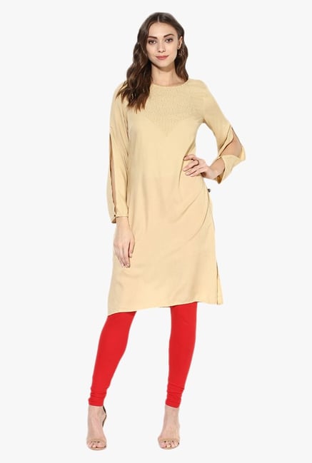 Juniper Beige Embroidered Rayon Kurta Juniper Beige Embroidered Rayon Kurta