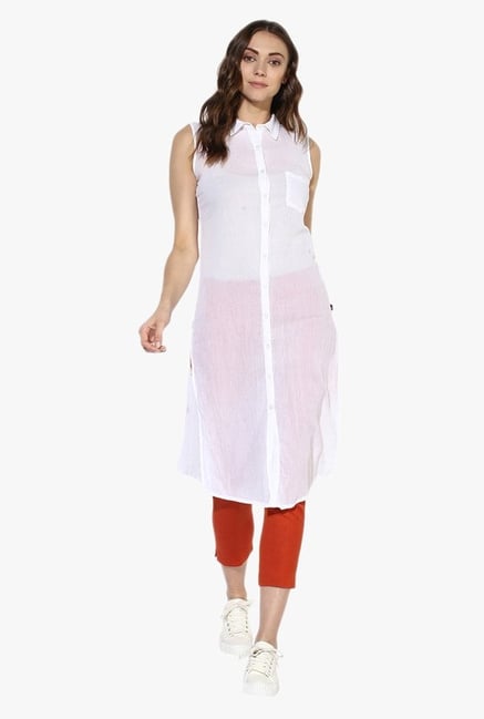 Juniper White Sleeveless Cotton Kurta Juniper White Sleeveless Cotton Kurta
