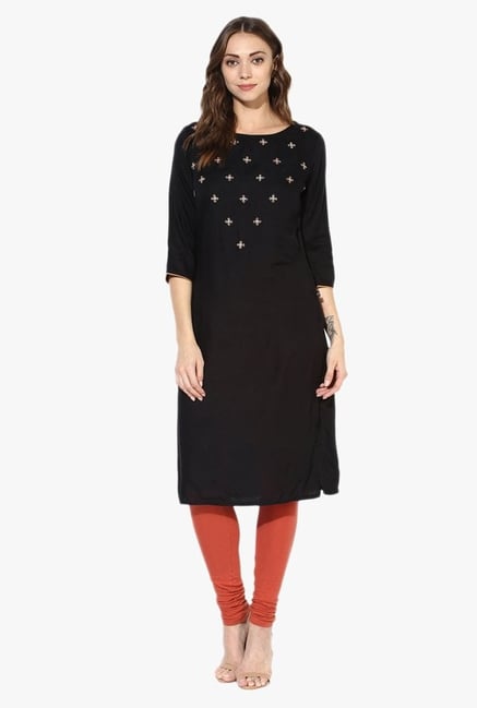 Juniper Black Embroidered Rayon Kurta Juniper Black Embroidered Rayon Kurta