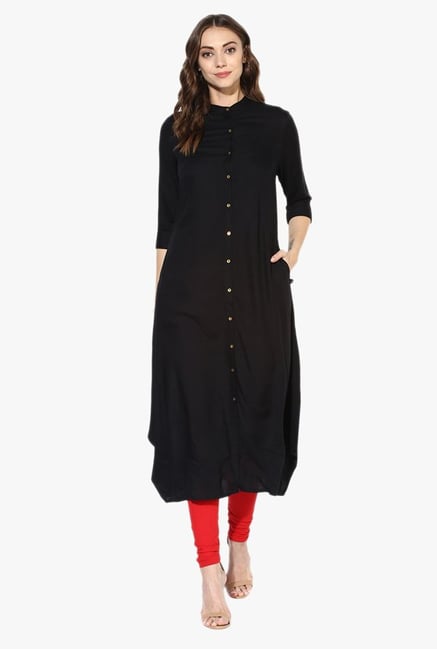 Juniper Black Band Neck Rayon Kurta Juniper Black Band Neck Rayon Kurta