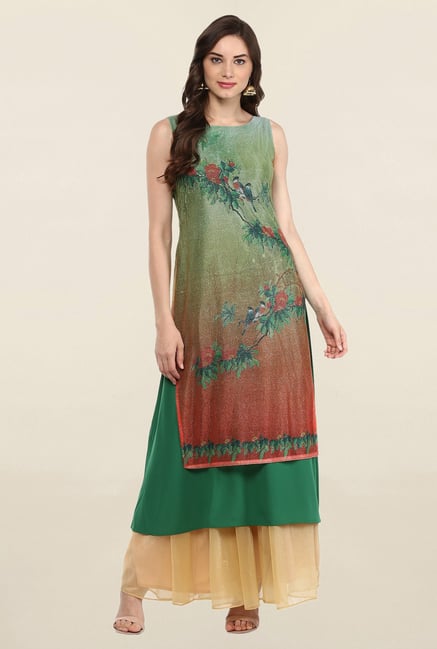 Ahalyaa Green Printed Crepe Kurta Ahalyaa Green Printed Crepe Kurta